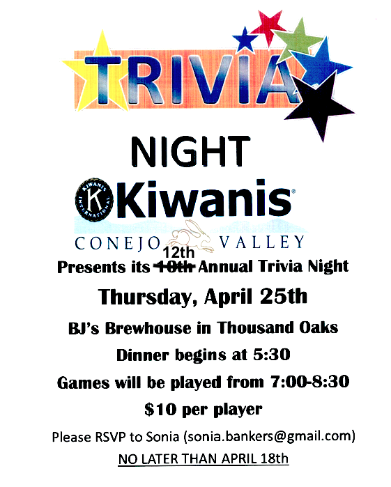 Conejo Valley Kiwanis 10th Trivia Night Fundraiser