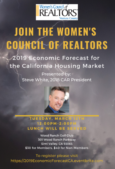 New Working Link for Tickets! 2019 Economic Forecast, Presented by: Steve White, 2018 CAR President