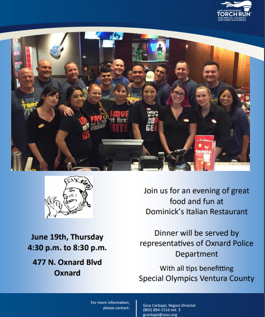 Invitation: Tip-A-Cop @ Dominick’s Italian Restaurant on Wednesday, June 19th from 4:30-8:30pm