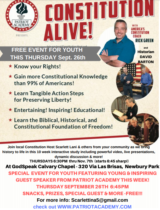 Constitution Alive Event Hosted at Godspeak Calvary Chapel in Newbury Park on September 26, 2019
