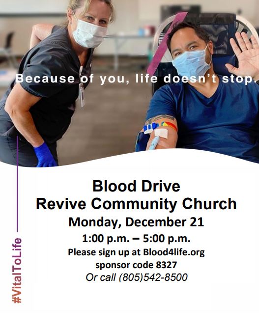 Blood Drive @ Revive Community Church – Monday December 21, 2020