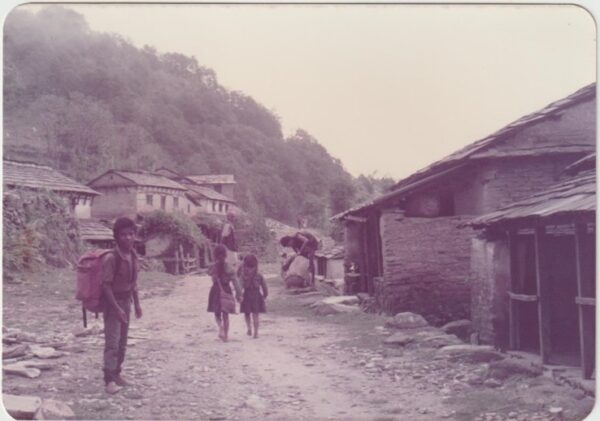 Trekking in Nepal with my 13-year-old Sherpa. 1984